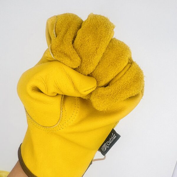 Yellow Leather Outdoor Logger Gloves - Image 3